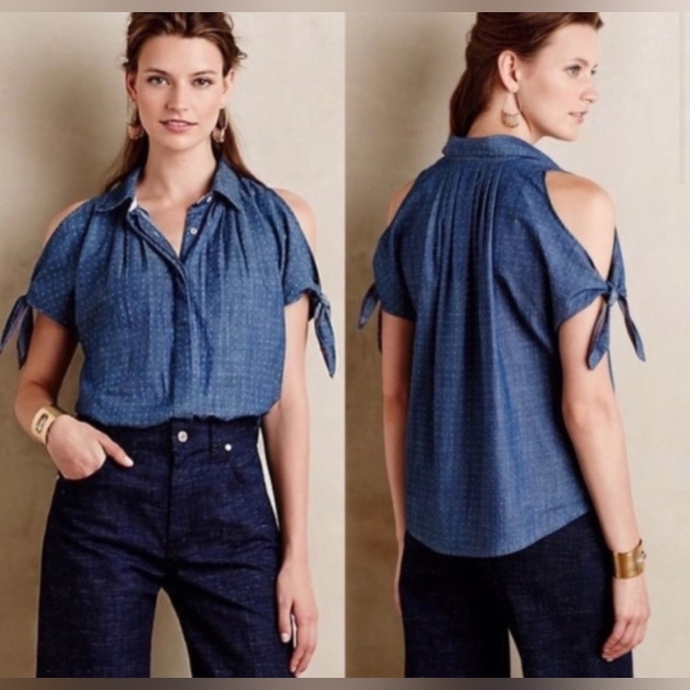 Holding Horses Polka Dot Button Shirt Cold Shoulder Women’s 6